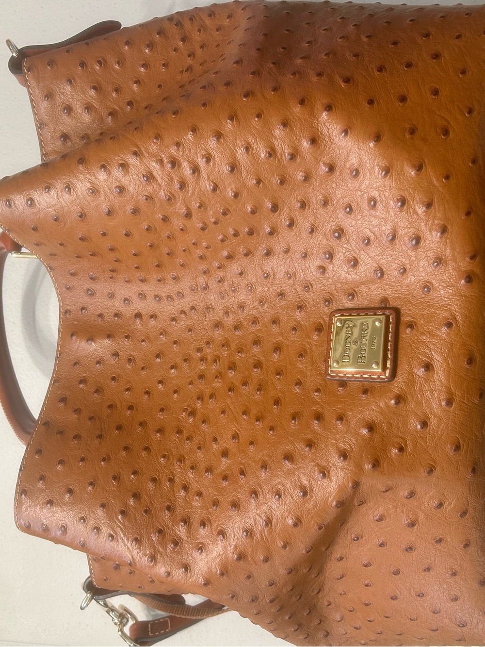 Dooney & Bourke Cognac Ostrich-Embossed Leather Shoulder Bag